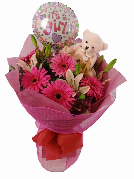 Flowers, Balloon & Soft toy "Its a Girl"